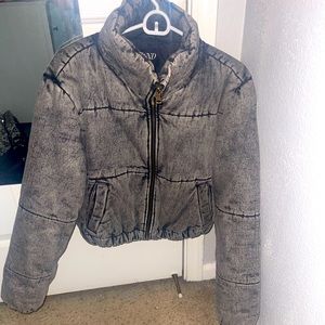 COPY - ANWND Size M black acid wash cropped puffer jacket.